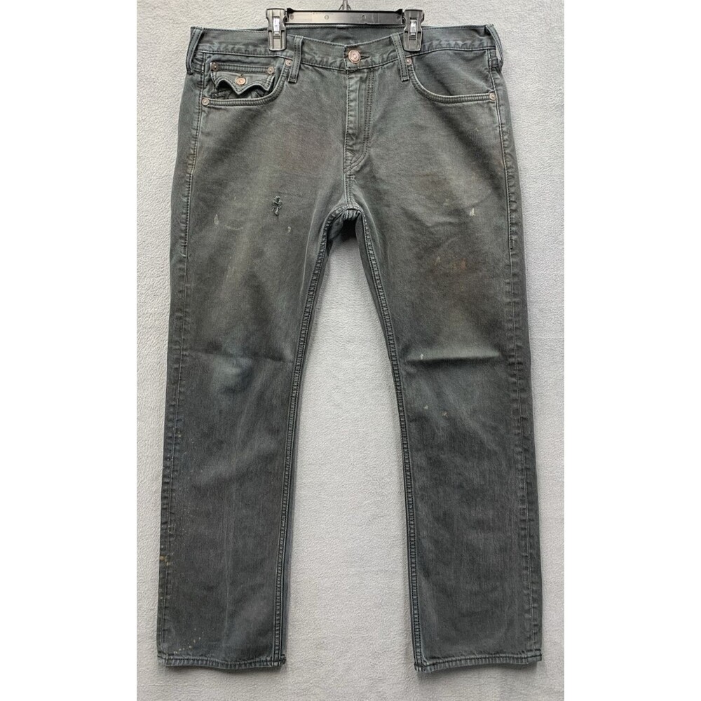 True Religion Mens Ricky Denim Jeans Flaps 249-063034 Black Made In USA 38X32 - Picture 5 of 16